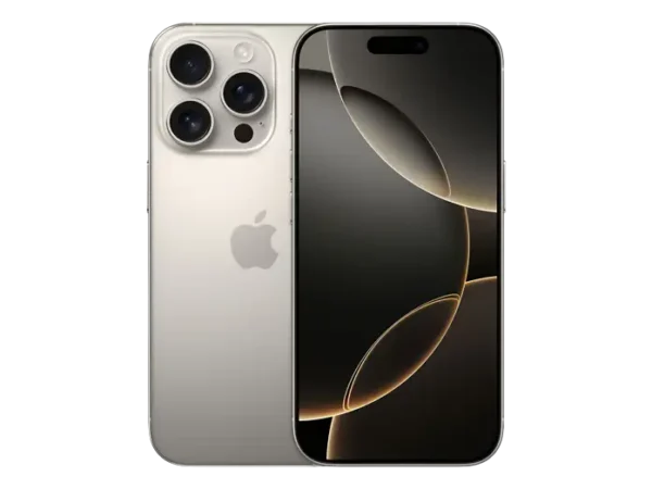 iPhone 16 Pro in Natural Titanium, voor- en achterkant